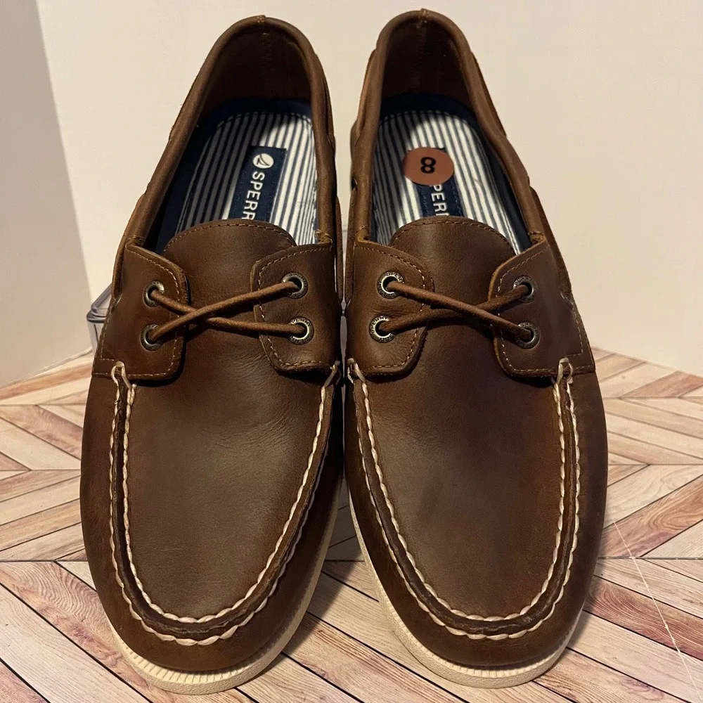 Sperry Top Sider Authentic Original 2 Eye Boat Shoe Men 8 Brown Leather Nautical